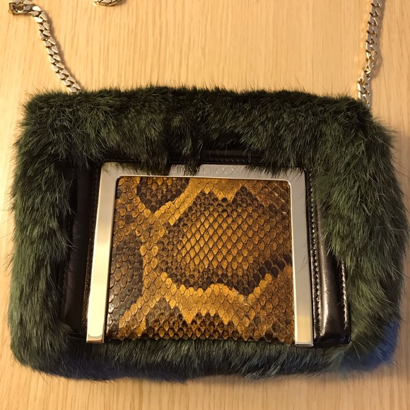 AUTHENTIC Jimmy Choo green fur evening bag - Picture 3 of 9